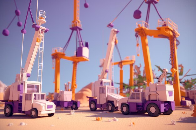 Photo a group of trucks are in a desert with a blue sky in the background.