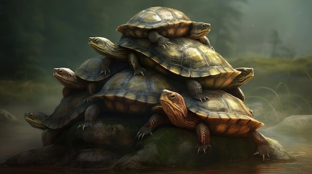 A group of turtles on a rock with the title'turtle'on the bottom.