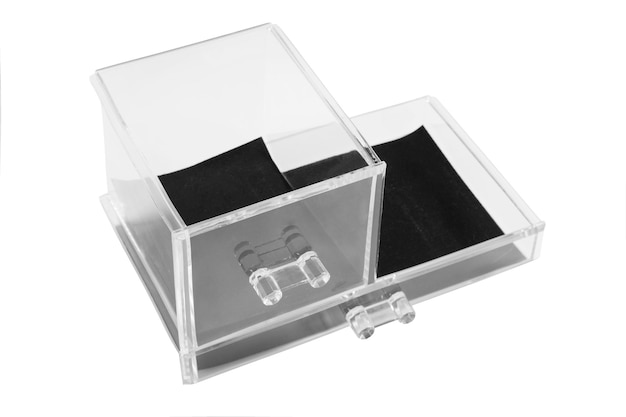 Group of two empty plastic boxes on white background