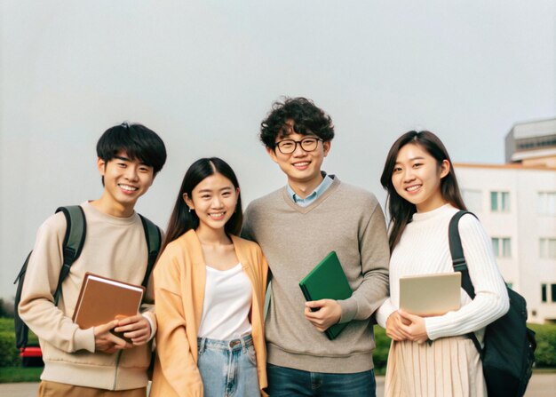 Photo a group of university students holding files with backpacks