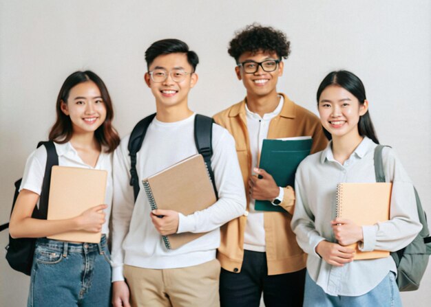 Photo a group of university students holding files with backpacks