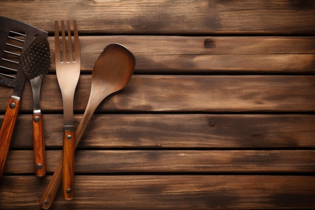 A group of utensils sitting on top of a wooden table generative AI