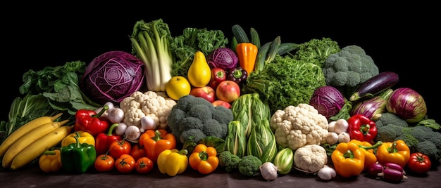 Group of vegetables Top view with aesthetic arrangement Black background