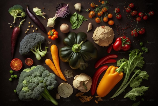 Group of vegetables Top view with aesthetic arrangement generative ai