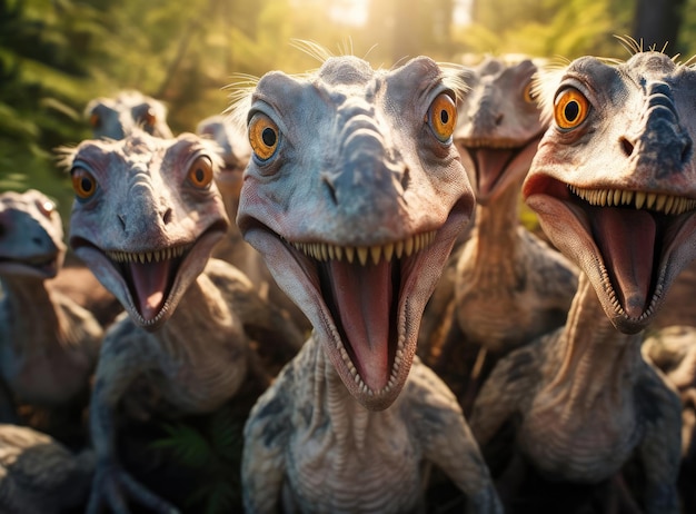 Photo a group of velociraptors