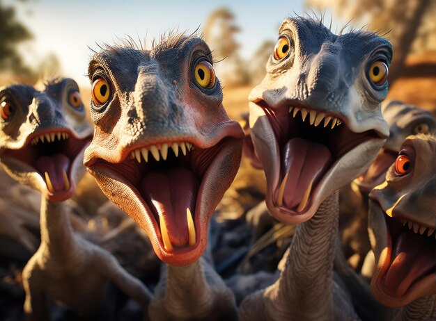 Photo a group of velociraptors