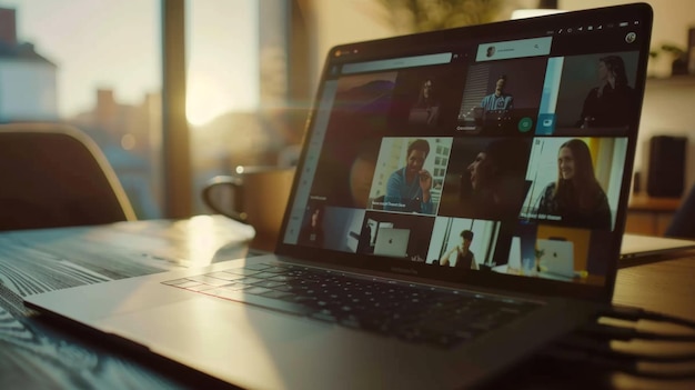 Photo a group video call on laptops showcasing efficient wireless communication in remote work