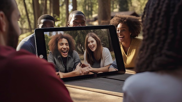 of Group video call on a tablet set agains remote work tax implications