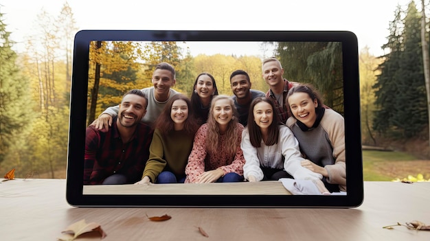 of Group video call on a tablet set against remote work tax implications