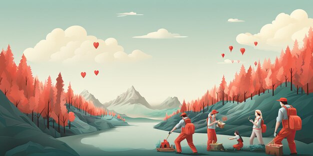 a group of volunteers plant trees banner copy space illustration