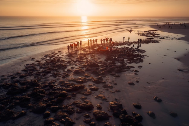 Группа волонтеров неустанно работает, очищая пляж от мусора, генерирующего искусственный интеллект.
