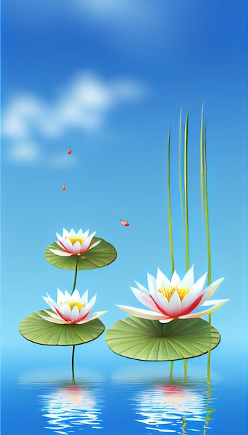 Group of water lillies floating on top of a body of water generative ai