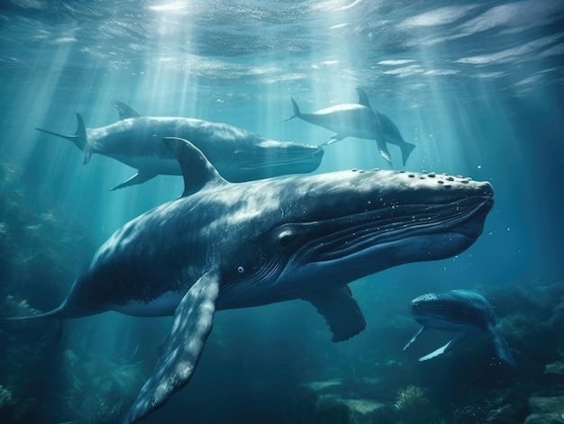 自然生息地生成 AI のクジラのグループ