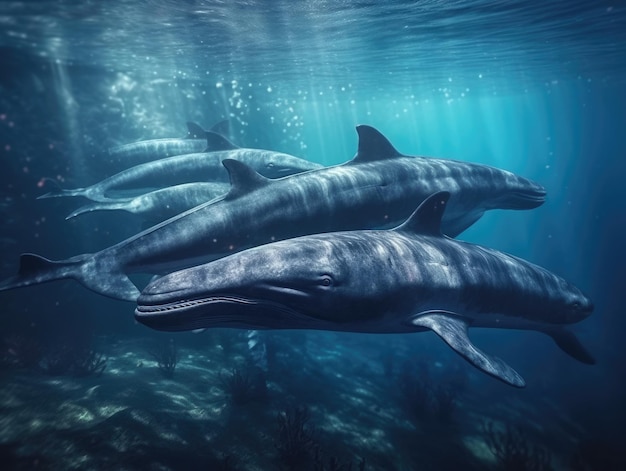 Group of whale in natural habitat generative ai