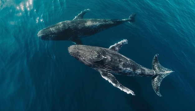 a group of whales swimming under the water with one another