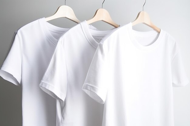 Группа белых модных современных спортивных домашних футболк классического дизайна с белым фоном AI