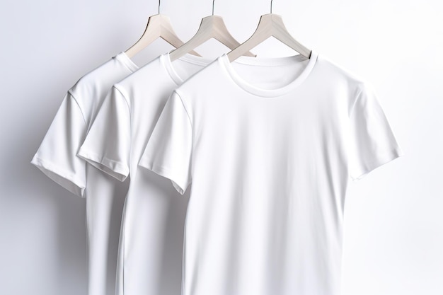 Группа белых модных современных спортивных домашних футболк классического дизайна с белым фоном AI