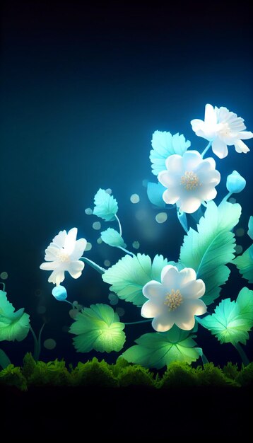 Group of white flowers sitting on top of a lush green field generative ai