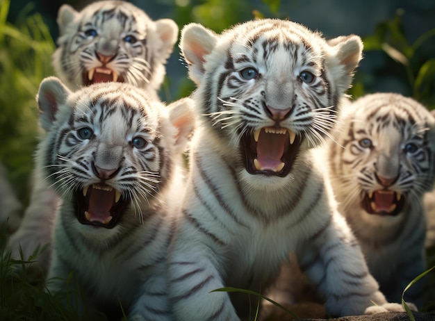 ホワイトタイガーの子猫の群れ