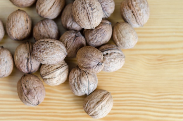 Group of whole walnut on the table