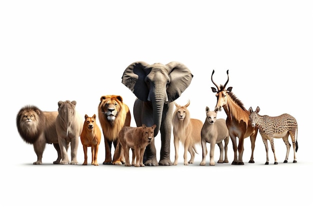 Photo a group of wild animals are standing together and one of them is a lion