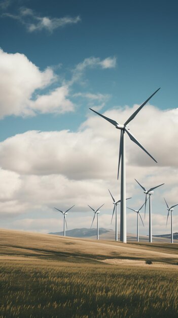 a group of wind turbines in a field