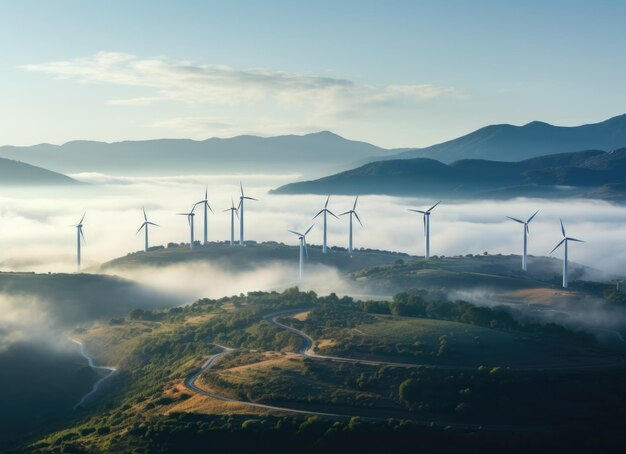 Photo group of windmills by river