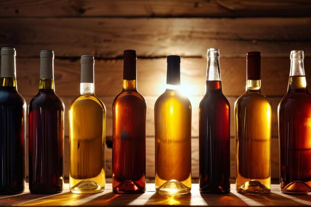 Group of Wine Bottles on Table