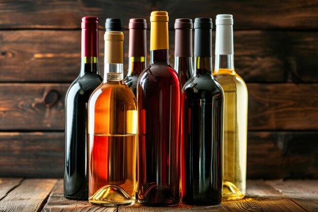 Group of Wine Bottles on Table