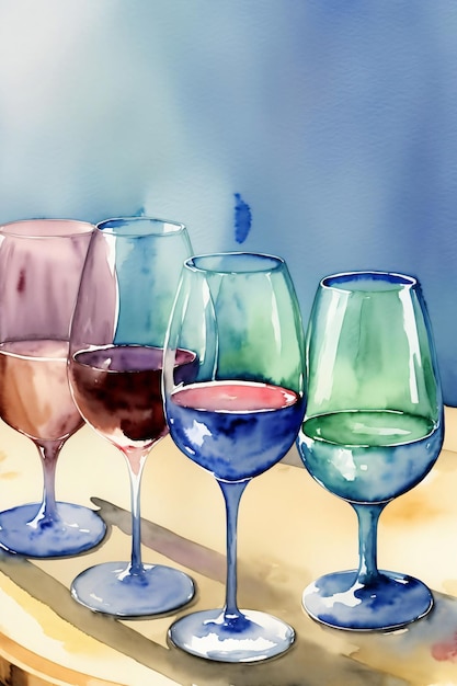 Foto un gruppo di bicchieri di vino seduto in cima a un tavolo