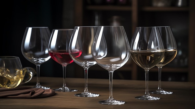 A group of wine glasses on a table