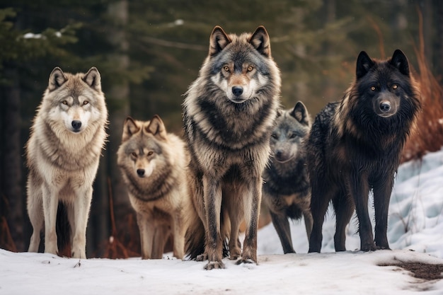 Group wolfs forest Generate Ai