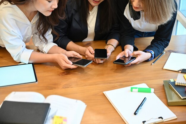 Group of woman with smartphones