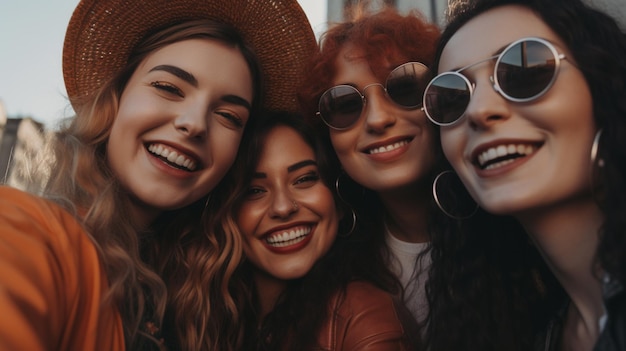 A group of women are smiling and laughing together.