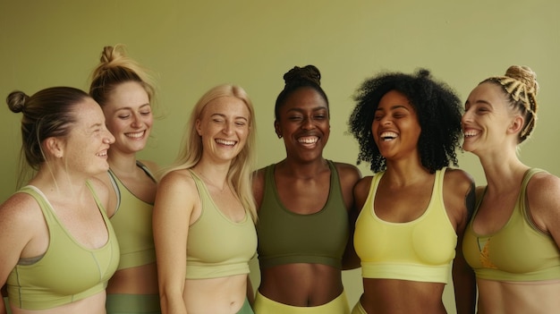 Photo a group of women are smiling and posing for a photo wearing green tops