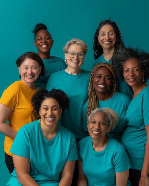 Group of Women in Blue Shirts Posing