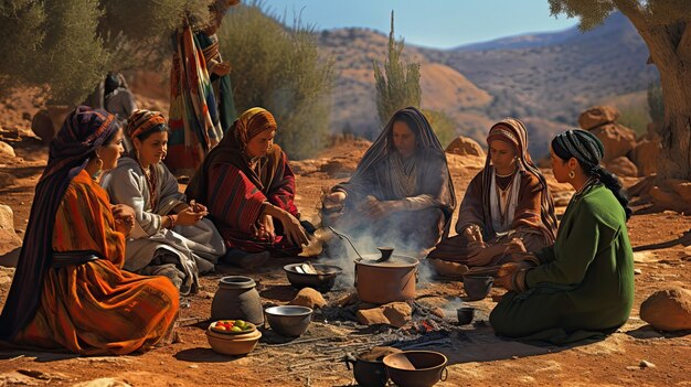 Foto un gruppo di donne che cucinano attorno a un falò.