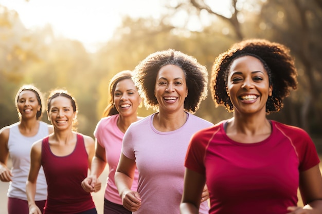 Группа женщин разного возраста во время беговой тренировки в парке Совместная тренировка для мотивации молодежи и поддержания здоровья в среднем возрасте Формат фото 52
