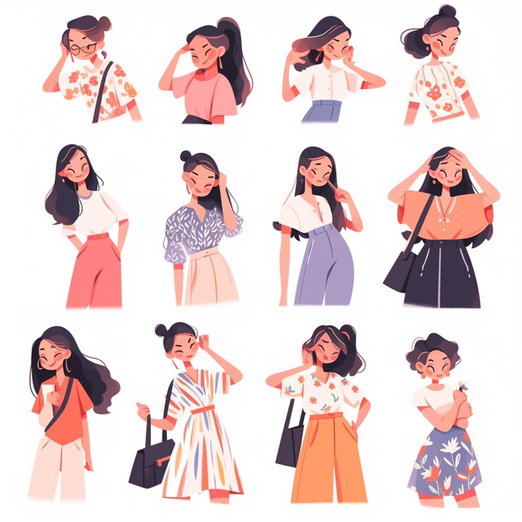 Photo 異なる服装を着た女性のグループが携帯電話で話しています