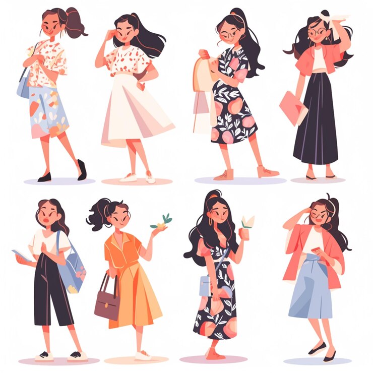Photo 異なる服装を着た女性のグループが歩いて携帯電話で話している ai generative