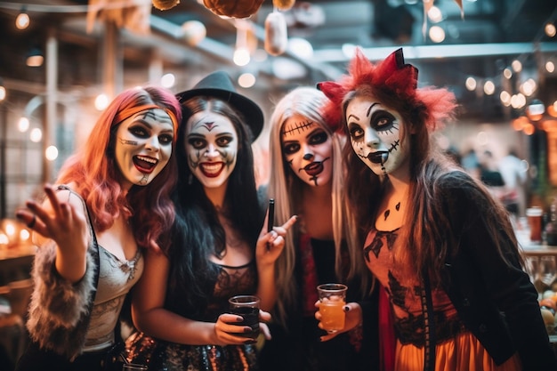 a group of women dressed as zombies are posing for a photo.