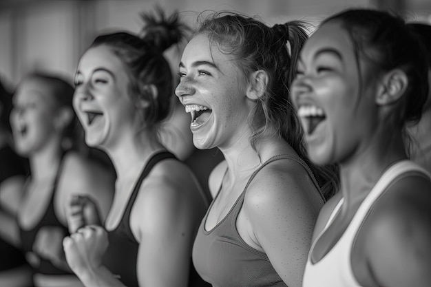 A group of women laughing and standing next to each other