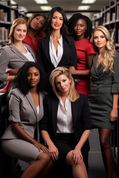 Photo a group of women in a modern office setting each representing a different profession