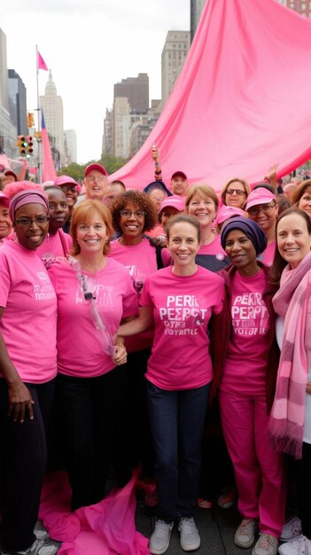 Photo a group of women in pink shirts posing for a picture