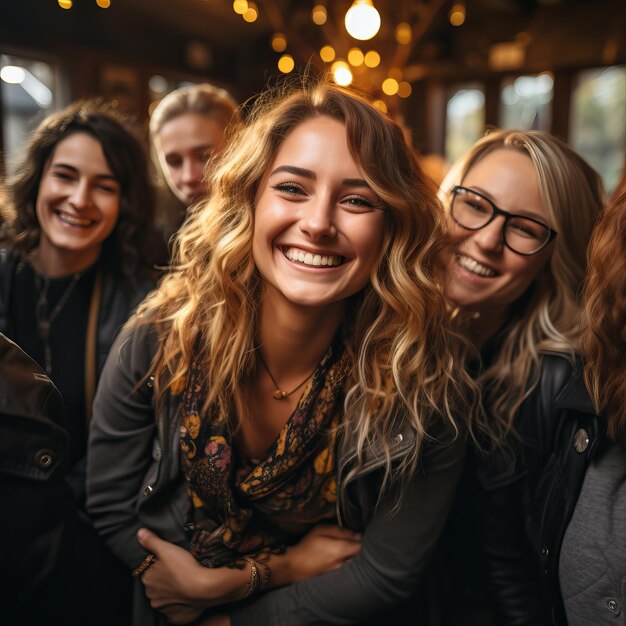 a group of women pose for a photo with one wearing a jacket that says quot the word quot on it