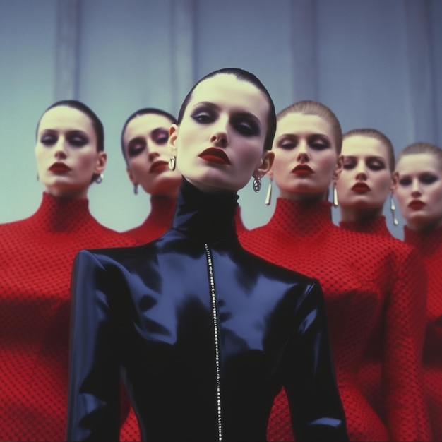 Photo a group of women in red outfits stand in a line.