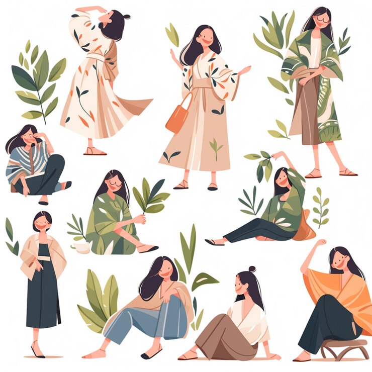 Photo 地面に座って植物を抱いている女性のグループ