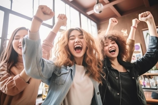 Photo a group of women standing next to each other in a bar