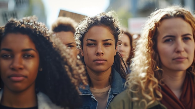 Foto gruppo di donne in piedi davanti all'edificio storico della giornata delle donne.