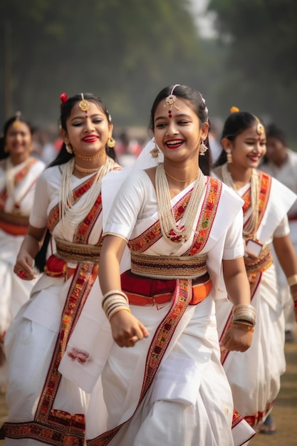 Photo a group of women in traditional attire perform a dance.